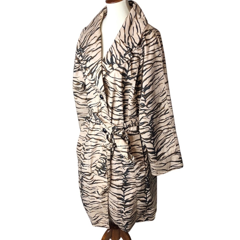 Dennis by Dennis Basso Sz 3X Animal Print Rain Trench Coat Belted Classic Retro - Picture 2 of 9